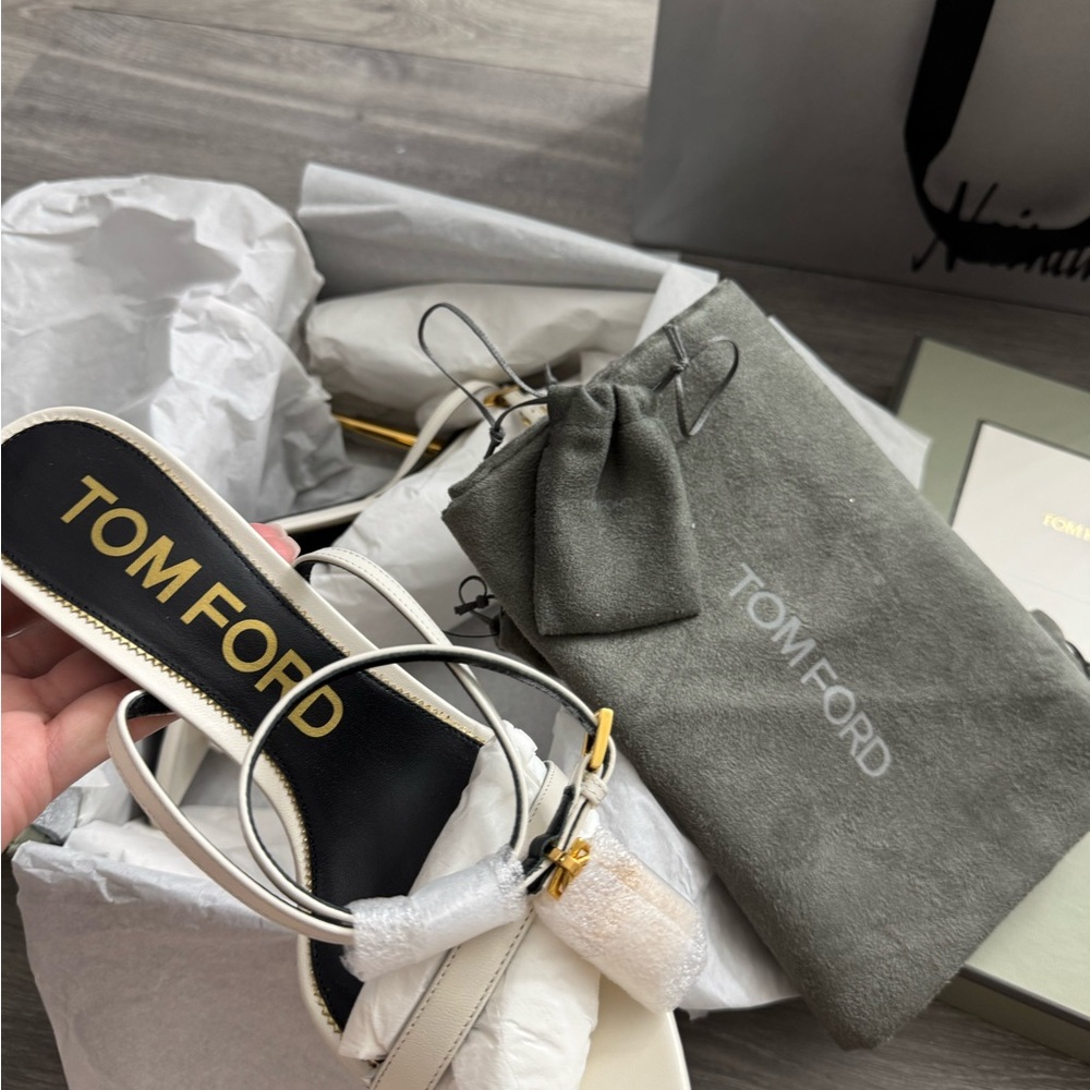 TOM FORD Padlock Pointy Toe Sandal in Chalk white 89mm